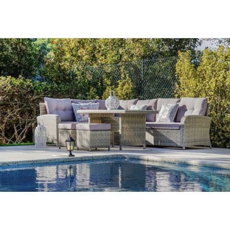 COJUNTO SOFAS JARDIN CON MESAS Y TABURETES RATAN SINTETICO