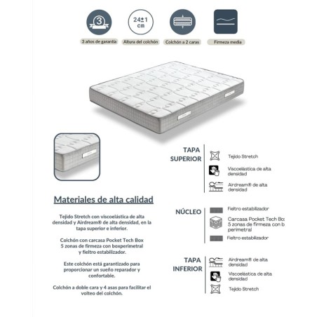 Colchon 135X190 Muelle Ensacado Viscopocket  Dupen Skydream